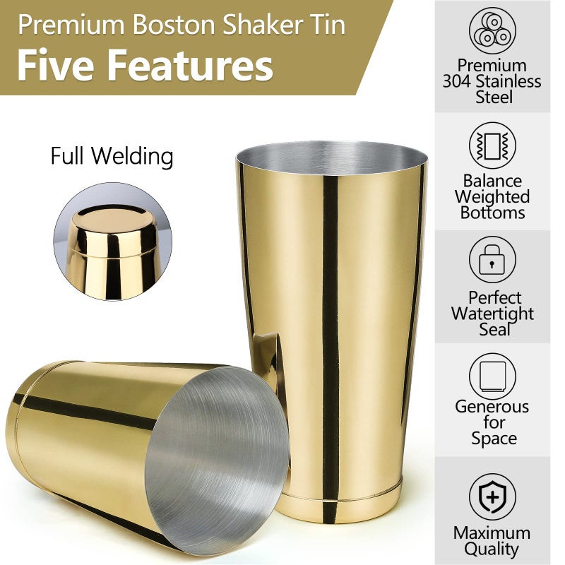 LINALL Stainless Steel Boston Shaker - 2-piece 18oz & 28oz Professional Bartender Cocktail Shaker Bartender Shaker Kit - CTSK0013 (Gold) - Image 2